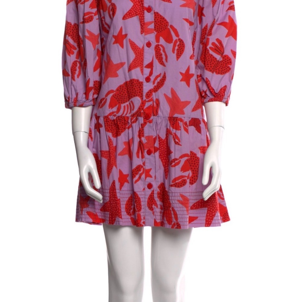 Farm Rio Printed Mini Dress S 100% Cotton Purple Lobster